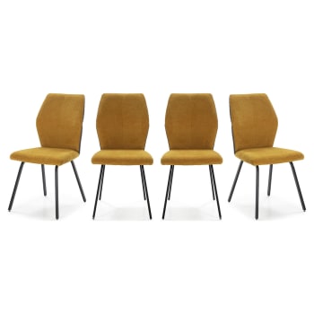 Garance - Lot de 4 chaises en tissu jaune moutarde et simili cuir