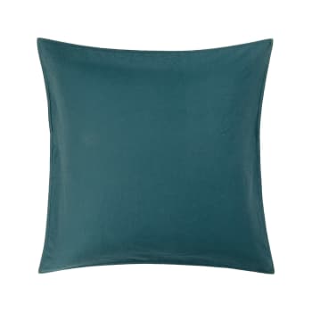 Palerme - Taie d'oreiller en satin de coton lavé vert 65 x 65 cm