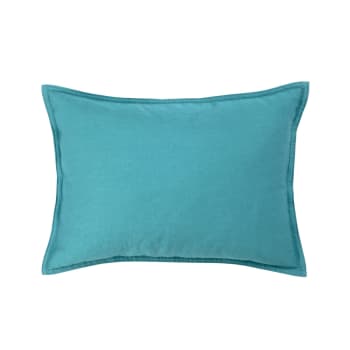Palerme - Taie d'oreiller en satin de coton lavé bleu 30 x 40 cm