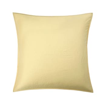 Palerme - Taie d'oreiller en satin de coton lavé jaune 65 x 65 cm