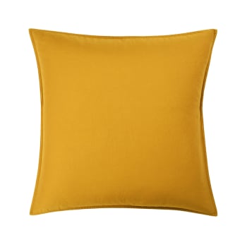 Palerme - Taie d'oreiller en satin de coton lavé jaune 65 x 65 cm