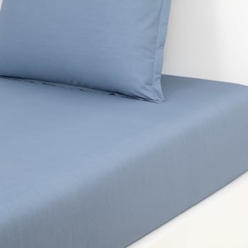 Alcove - Drap housse en percale de coton bleu 160 x 200 cm