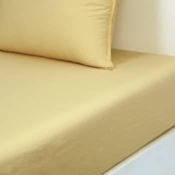 Palerme - Drap housse en satin de coton lavé jaune 90 x 200 cm