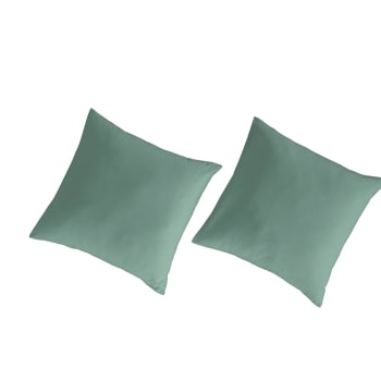 FA PERCAL - 2 Taies d'oreiller en percale de coton organic 65x65 cm vert clair