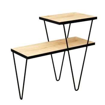 Set 2 Tavolini 45x60 Cm E 72x45 Cm Top Nero Ed Effetto Rovere Sonoma Con Struttura In Metallo Chara 1