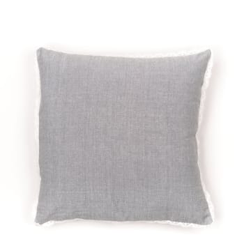 Charme - Coussin déhoussable finition dentelle en coton gris 40x40