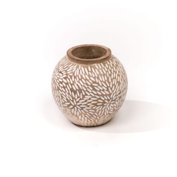 Mango wood - Vase arrondi en bois beige 17x17x18.8