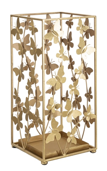 BUTTERFLY - Portaombrelli in metallo dorato con farfalle cm 22,5x22,5x48,5