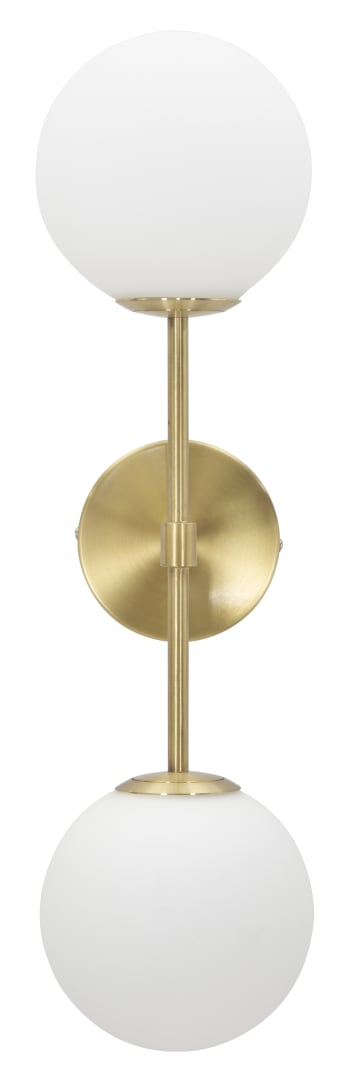 GLAMY - Applique in metallo dorato con 2 sfere in vetro bianco cm 15x21x55