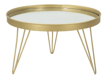 GOLD MIRROR - Portaoggetti in metallo dorato con piano a specchio Ø cm 36,5x22