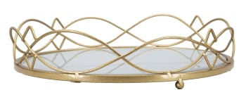 GLAMY CIRCLE - Portaoggetti in metallo dorato con piano in vetro Ø cm 27,5x7
