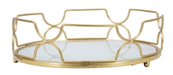 GLAMY CIRCLE - Portaoggetti in metallo dorato con piano in vetro Ø cm 28x8,5