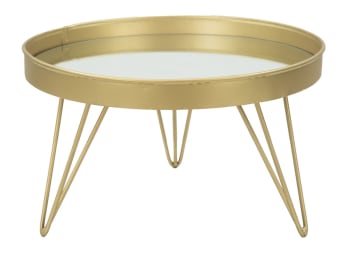 GOLD MIRROR - Portaoggetti in metallo dorato con piano a specchio Ø cm 31x18