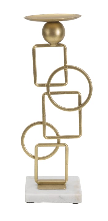 MARIE - Portacandele geometrico in metallo dorato con marmo cm 13x10x31,5