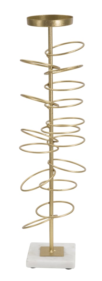 RINGS - Portacandele in metallo dorato con base in marmo cm 14x13x50,5
