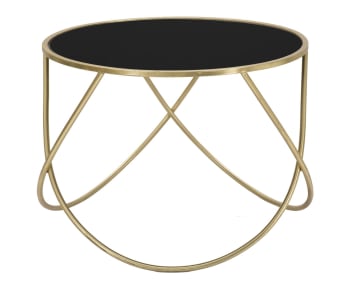 RING - Tavolinetto rotondo in metallo dorato con piano nero Ø cm 60x45