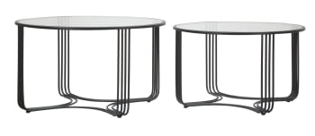 Set Di 2 Tavolini Rotondi In Vetro Nero Con Struttura In Acciaio - Sovrapponibili, Ideali Per Divano, H50 Cm