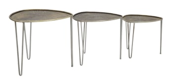 DELHI - Set di 3 tavoli in metallo multicolore cm 54x47-46x41-38x35
