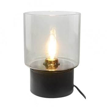 Acorel - Lampe en simili cuir et verre noir