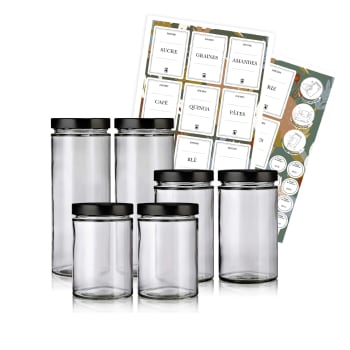 Pack épices: 12 pots verrine en verre recyclé avec couvercles et une  planche d'étiquettes waterproof épices.