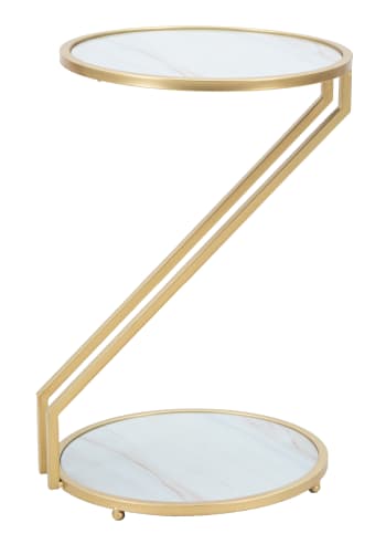 Z - Tavolinetto in metallo dorato con piani in vetro bianco Ø cm 35x55