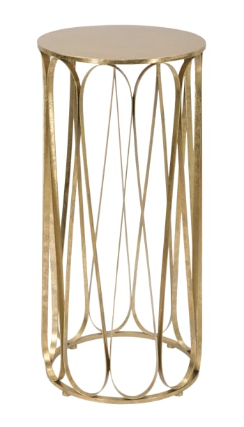 VENICE - Tavolinetto rotondo in metallo dorato con piano dorato Ø cm 37X81