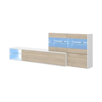 Daade - Parete attrezzata effetto legno rovere, bianco 260x41h180 cm