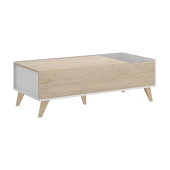 Tavolino Con Cassetto Grigio | Stile Mid-Century | Mobiletto 30x39x61 Cm Per Soggiorno E Camera