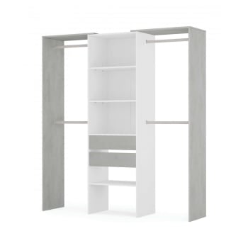 Miramar - Grande Armoire effet bois blanc, ciment 179x50 cm