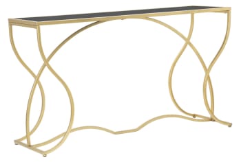 SUNSHINE - Consolle in metallo dorata con piano in vetro nero cm 130x40x75