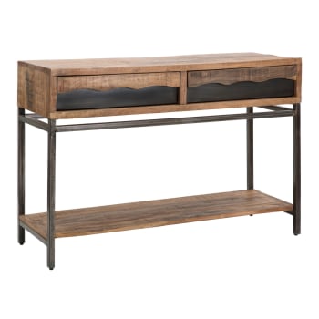 Baxton Studio Sherwin 2-Drawer End Table in Light Brown and Black | The
