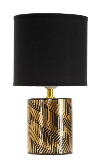 DARK - Lampada da tavolo in ceramica nera con decori dorati Ø cm 15x28