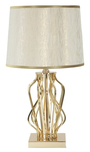 GLAM X - Lampada da tavolo in metallo dorata con paralume beige Ø cm 30x52