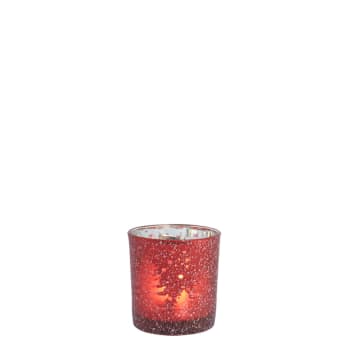 Noël - Photophore décoratif en verre dépoli rouge et argent H7