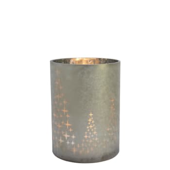 Noël - Photophore décoratif en verre dépoli gris et or pâle H24