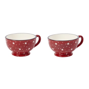 Noël - Juego de 2 tazas de cerámica roja y blanca l17