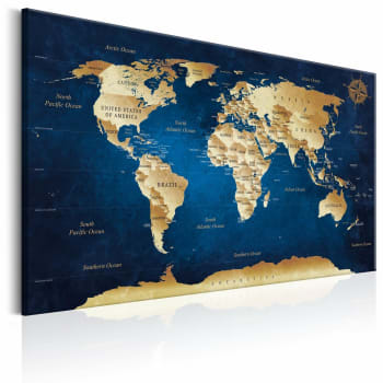 Tableau carte du monde les profondeurs bleu foncé 120 x 80 cm