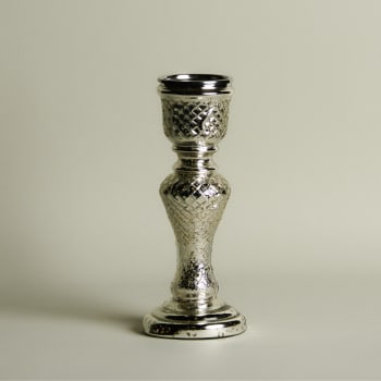 Set Di 4 Portacandele In Vetro Decorativi H9 Cm - Stile Retrò, Colori Argento E Blu Lucido, Ideali Per Centrotavola