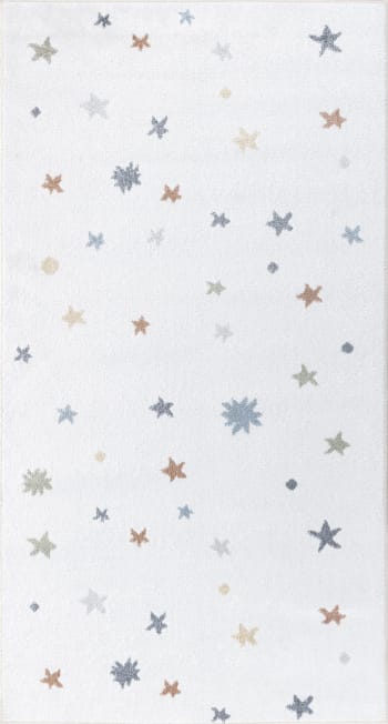Stella - Tapis Enfant Lavable en Machine Étoiles Multicolore/Beige 80x150