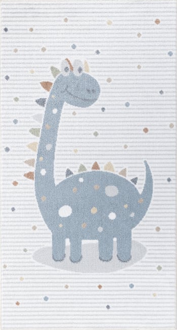 Dino - Tapis Enfant Lavable en Machine Dinosaure Beige/Gris 80x150