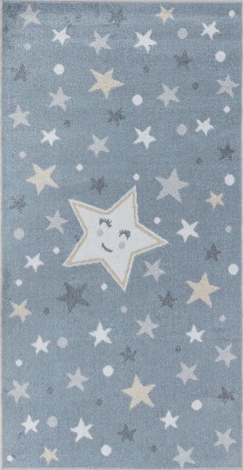 Supermama - Maschinenwaschbarer Kinderteppich Sterne Blau/Beige 80x150