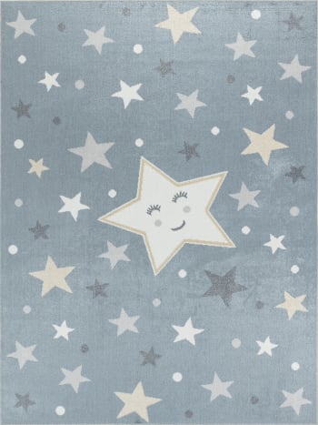 Supermama - Maschinenwaschbarer Kinderteppich Sterne Blau/Beige 120x170