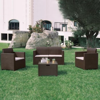 Set da giardino 5 posti in rattan marrone dorato e bianco FONTI Set da giardino 5 posti in rattan marrone dorato e bianco FONTI