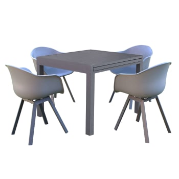 JERRI - Set tavolo cm 90/180x90x75 h con 4 sedute in alluminio antracite