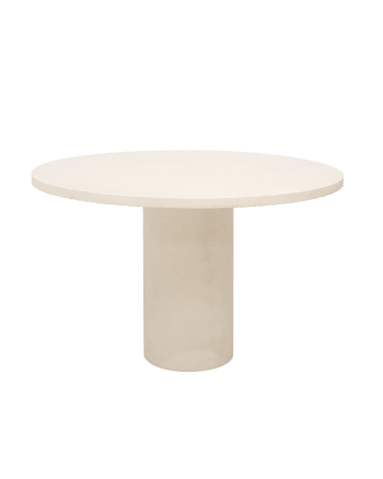 Lucía - Mesa de comedor redonda de microcemento en tono blanco roto 140x75cm