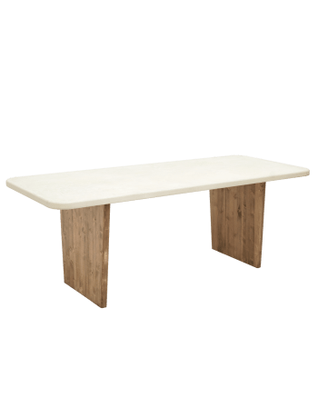 Bimba - Table de salle à manger en microciment blanc cassé et vieilli 200x75cm