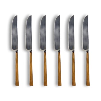 Khos - Lot de 6 couteaux à steak en acier inoxydable argent et doré