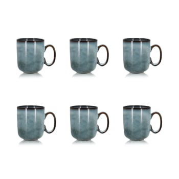 Aronal - Lot de 6 mugs en grès bleu 40cl