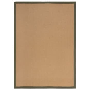 Kira - Tapis en jute beige avec bords verts kaki 160 x 230