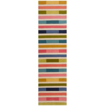 Piano - Tapis de salon géométrique pure laine rose multicolore 60 x 230